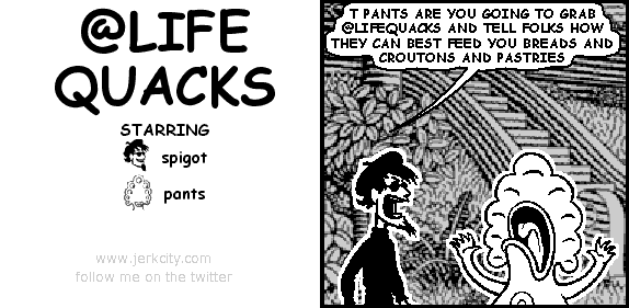 SPIGOT: T PANTS ARE YOU GOING TO GRAB @LIFEQUACKS AND TELL FOLKS HOW THEY CAN BEST FEED YOU BREADS AND CROUTONS AND PASTRIES